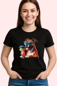 Tricou Caine boxer ochelari verzi limonada rosie cocktail, Copii | Dama | Barbat , tricou negru - Img 3