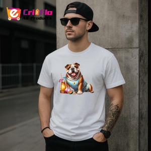Tricou caine bulldog englez cocktail vara flori pepene, Copii | Dama | Barbat - Img 4