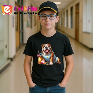Tricou Caine bulldog englez cocktail vara flori pepene, Copii | Dama | Barbat , tricou negru - Img 6