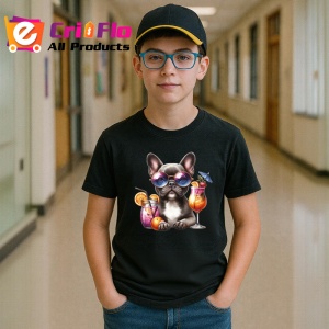 Tricou Caine bulldog francez ochelari cocktail tropical roz, Copii | Dama | Barbat , tricou negru - Img 5