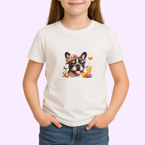 Tricou caine bulldog francez ochelari palarie fructe vara, Copii | Dama | Barbat