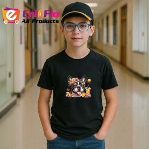 Tricou Caine bulldog francez ochelari palarie fructe vara, Copii | Dama | Barbat , tricou negru - Img 5