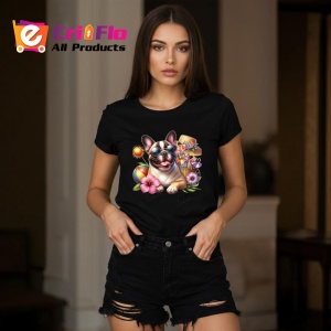 Tricou Caine bulldog francez ochelari plaja flori cocktail, Copii | Dama | Barbat , tricou negru - Img 7
