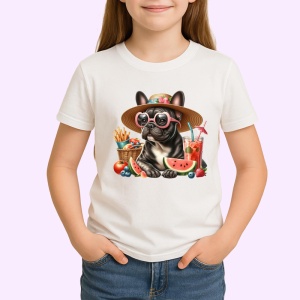Tricou caine bulldog francez palarie pepene cocktail chips, Copii | Dama | Barbat - Img 3