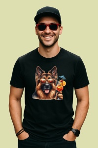 Tricou Caine ciobanesc german ochelari cocktail rosu vara, Copii | Dama | Barbat , tricou negru