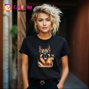 Tricou Caine ciobanesc german ochelari cocktail tropical, Copii | Dama | Barbat , tricou negru - Img 8