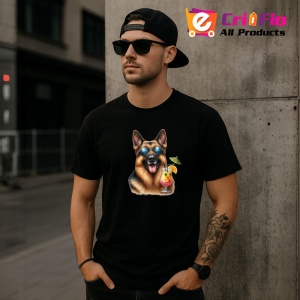 Tricou Caine ciobanesc german ochelari cocktail tropical, Copii | Dama | Barbat , tricou negru - Img 11