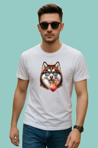 Tricou caine husky ochelari cocktail roz cu floare, Copii | Dama | Barbat - Img 2