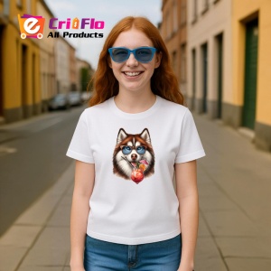 Tricou caine husky ochelari cocktail roz cu floare, Copii | Dama | Barbat - Img 8