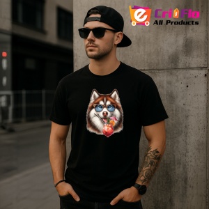 Tricou Caine husky ochelari cocktail roz cu floare, Copii | Dama | Barbat , tricou negru - Img 11