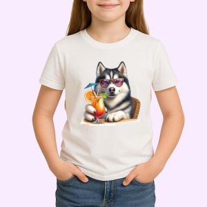 Tricou caine husky ochelari mov cocktail portocala, Copii | Dama | Barbat