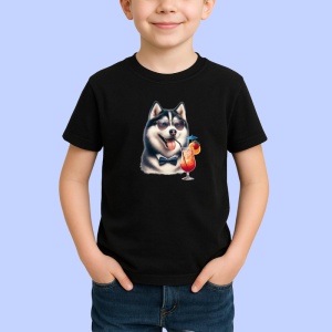 Tricou Caine husky papion cocktail tropical, Copii | Dama | Barbat , tricou negru - Img 2