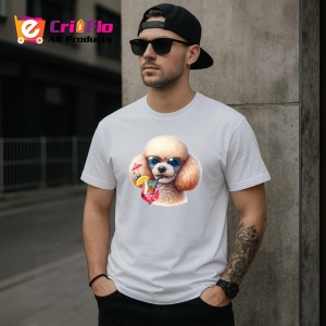 Tricou caine pudel crem ochelari cocktail roz cu pai, Copii | Dama | Barbat - Img 5