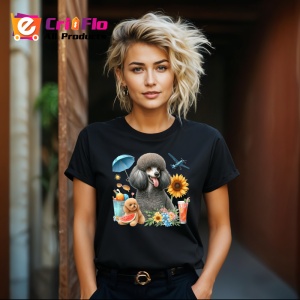 Tricou Caine pudel negru cos picnic cocktail flori, Copii | Dama | Barbat , tricou negru - Img 8