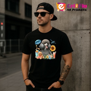 Tricou Caine pudel negru cos picnic cocktail flori, Copii | Dama | Barbat , tricou negru - Img 11