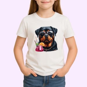 Tricou caine rottweiler ochelari negri cocktail roz, Copii | Dama | Barbat - Img 3