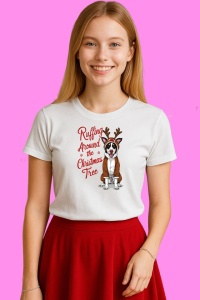 Tricou Caine Ruffing Around The Christmas Tree, din bumbac 100%, tricou alb, Copii | Dama | Barbat - Img 3