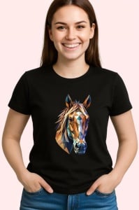 Tricou Cal Maro Poligonal Realist, Copii | Dama | Barbat, culoare negru - Img 4