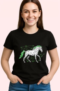Tricou Cal Verde Geometrie Abstracta, Copii | Dama | Barbat, culoare negru