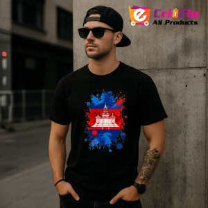 Tricou Cambodia Steag Splash Art, Copii | Dama | Barbat, culoare negru - Img 7