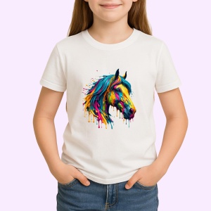 Tricou Cap cal multicolor arta vibranta cu efecte de vopsea Copii | Dama | Barbat