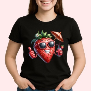 Tricou Capsuna amuzanta de vara cool summer, Fructe, Copii | Dama, culoare negru - Img 2