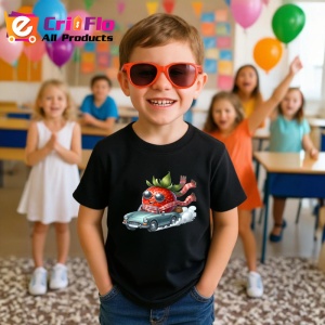 Tricou Capsuna amuzanta de vara in masina, Fructe, Copii | Dama, culoare negru - Img 4