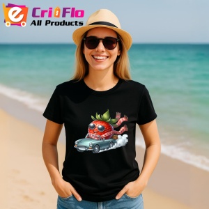 Tricou Capsuna amuzanta de vara in masina, Fructe, Copii | Dama, culoare negru - Img 11
