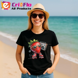 Tricou Capsuna amuzanta de vara party pe role, Fructe, Copii | Dama, culoare negru - Img 11