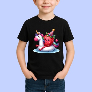 Tricou Capsuna amuzanta de vara pe poney, Fructe, Copii | Dama, culoare negru