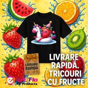 Tricou Capsuna amuzanta de vara pe poney, Fructe, Copii | Dama, culoare negru - Img 12
