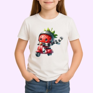 Tricou Capsuna amuzanta de vara pe scuter, Fructe, Copii | Dama