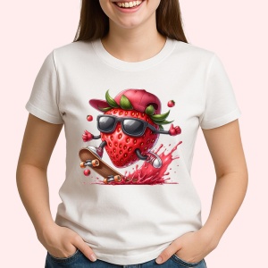 Tricou Capsuna amuzanta de vara skateboard, Fructe, Copii | Dama - Img 2