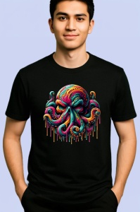 Tricou Caracatita stil graffiti cu tentacule dinamice Copii | Dama | Barbat, culoare negru - Img 2