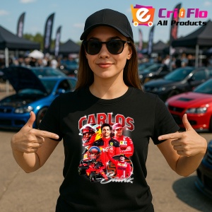 Tricou Carlos Sainz Poster Portret Rosu Ferrari Formula 1, Copii | Dama | Barbat - Img 7