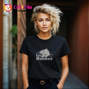 Tricou Carp Hunter Emblema Pescuit Crap, din bumbac 100%, tricou negru Dama | Barbat - Img 4