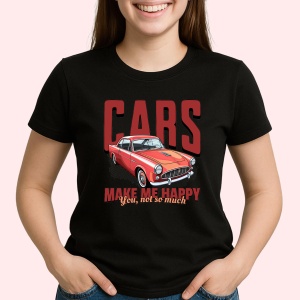 Tricou Cars Make Me Happy Negru, Copii | Dama | Barbat - Img 2
