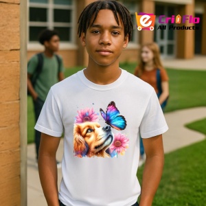 Tricou Cavalier King Charles Spaniel cu fluture violet si margarete Copii | Dama | Barbat Barbat - Img 4