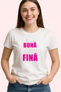Tricou Cea Mai Buna Fina Mov, din bumbac 100%, tricou alb, Dama | Barbat