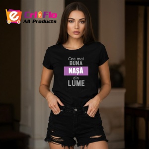 Tricou Cea Mai Buna Nasa Din Lume Mov V3, din bumbac 100%, tricou negru Dama