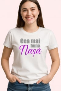 Tricou Cea Mai Buna Nasa Font Caligrafic Mov V10, din bumbac 100% , tricou alb pentru Dama