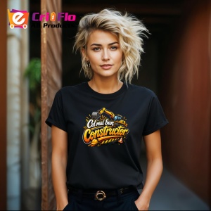 Tricou Cel Mai Bun Constructor Utilaj Galben V1, din bumbac 100%, tricou negru Dama | Barbat - Img 4