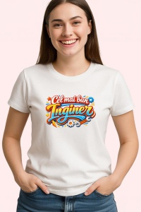 Tricou Cel Mai Bun Inginer Font Portocaliu V4, din bumbac 100% , tricou alb pentru Dama | Barbat - Img 2