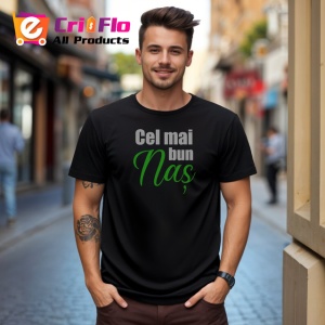 Tricou Cel Mai Bun Nas Font Verde Elegant V11, din bumbac 100%, tricou negru Barbat - Img 2