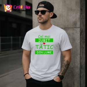 Tricou Cel Mai Iubit Tatic Din Lume, din bumbac 100%, tricou alb, Dama | Barbat - Img 2