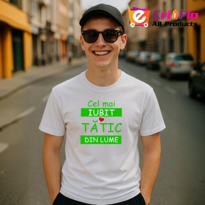 Tricou Cel Mai Iubit Tatic Din Lume Verde, din bumbac 100% , tricou alb pentru Barbat - Img 3