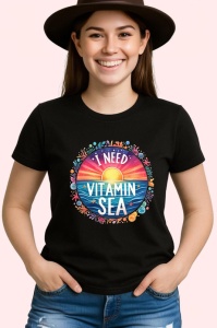 Tricou Cerc colorat cu soare text i need vitamin sea vacanta tropicala Copii | Dama | Barbat, negru - Img 4