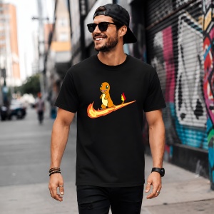 Tricou Charmander Fire Wave Logo Portocaliu Urban Pokemon Design, din bumbac 100%, tricou negru, Copii | Dama | Barbat - Img 5