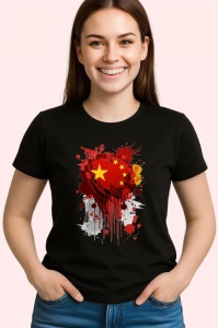 Tricou China Steag Splash Art, Copii | Dama | Barbat, culoare negru