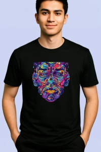 Tricou Chip artistic multicolor stil digital art Copii | Dama | Barbat, culoare negru - Img 2